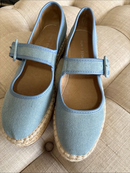 Sun + Stone Shoes - Sun + Stone Powder Blue Poppy Mary Jane Espadrille Flats NWOT